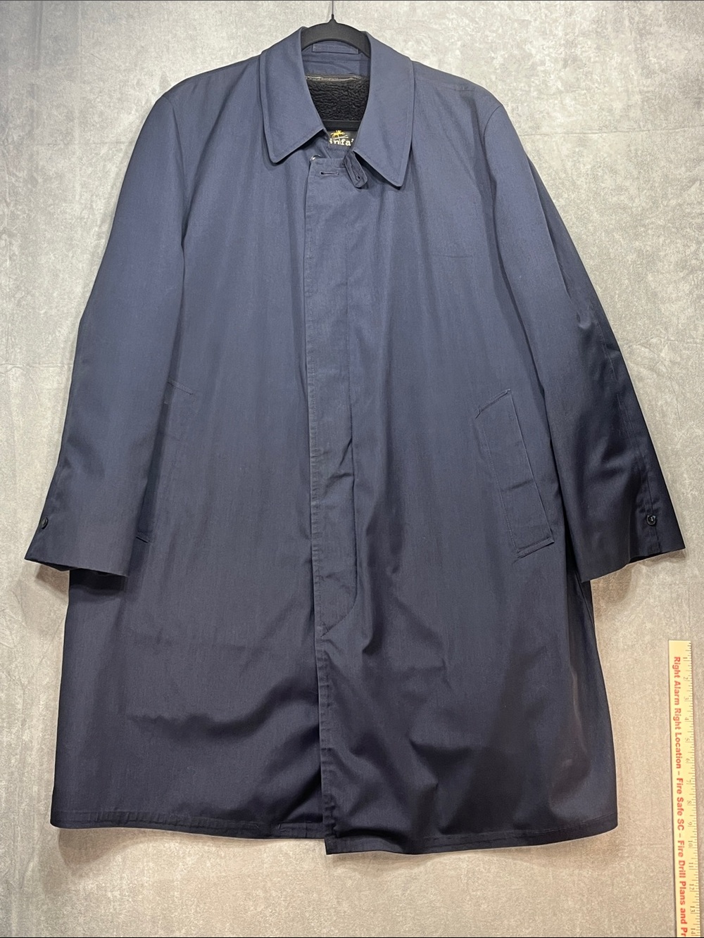 Vintage 60s Rainfair Men’s 44 Navy Rain Topcoat Borg Zip Liner Koratron